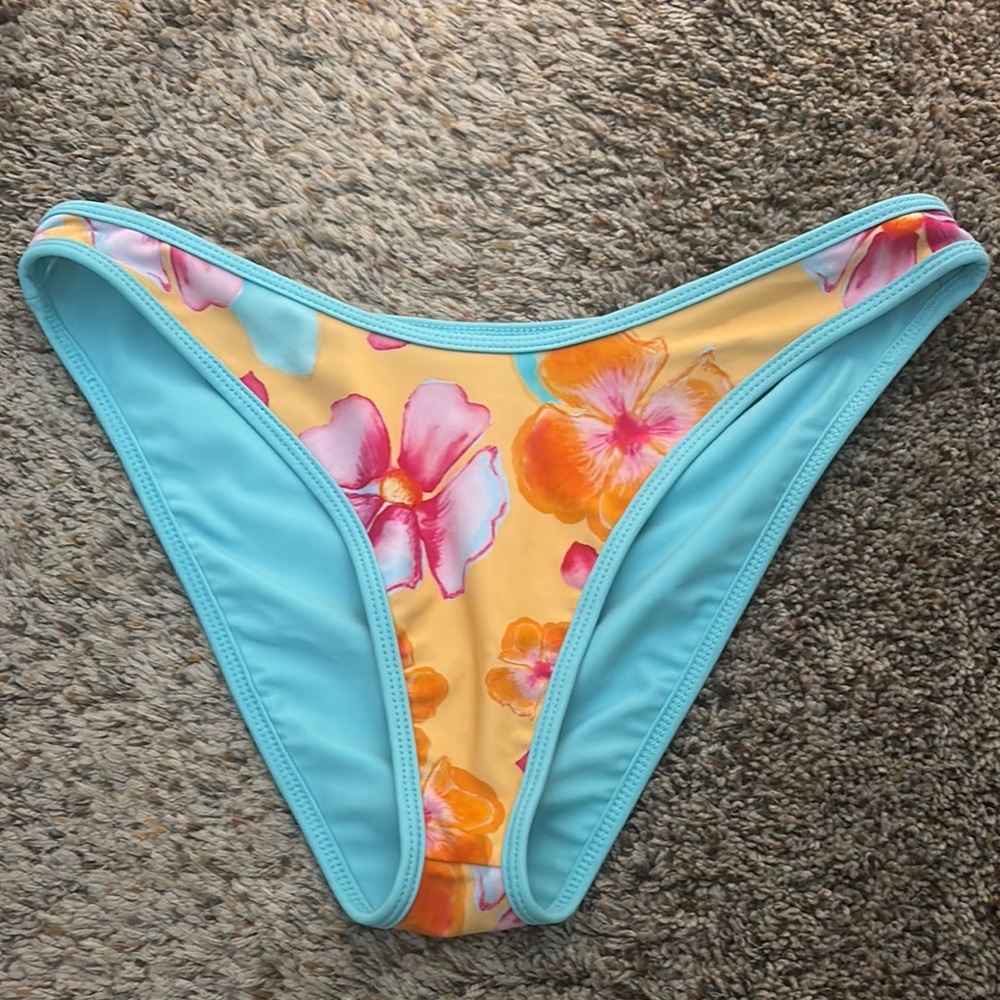 Floral Bikini Bottom - Blue and Orange